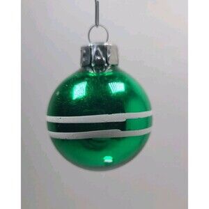 Vintage East Germany Glass Christmas Ornament green with white stripes